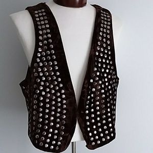 Roper Brown Velvet Knit Vest w/ Silver Disc Studs
